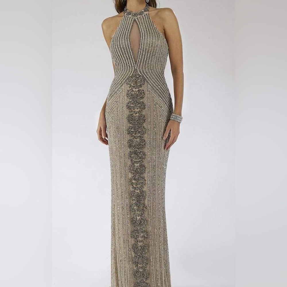 LARA Silver and Gray Beaded Maxi Dress